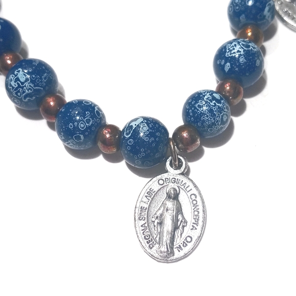 *Relisted* Blue Copper Beaded Rosary Bracelet  Mary Madeline Pendants & Cross - Picture 6 of 8